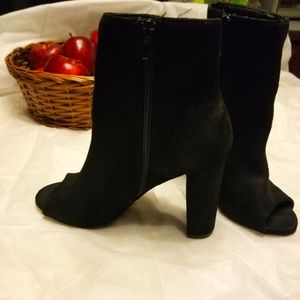 Black Suede Peep Toe Heeled Ankle Boots